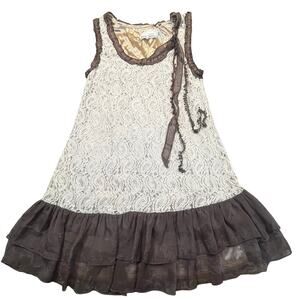 A Reve L Sleeveless‎ A Line Lace Dress Ruffle Hem Romantic Boho Swing Silhouette